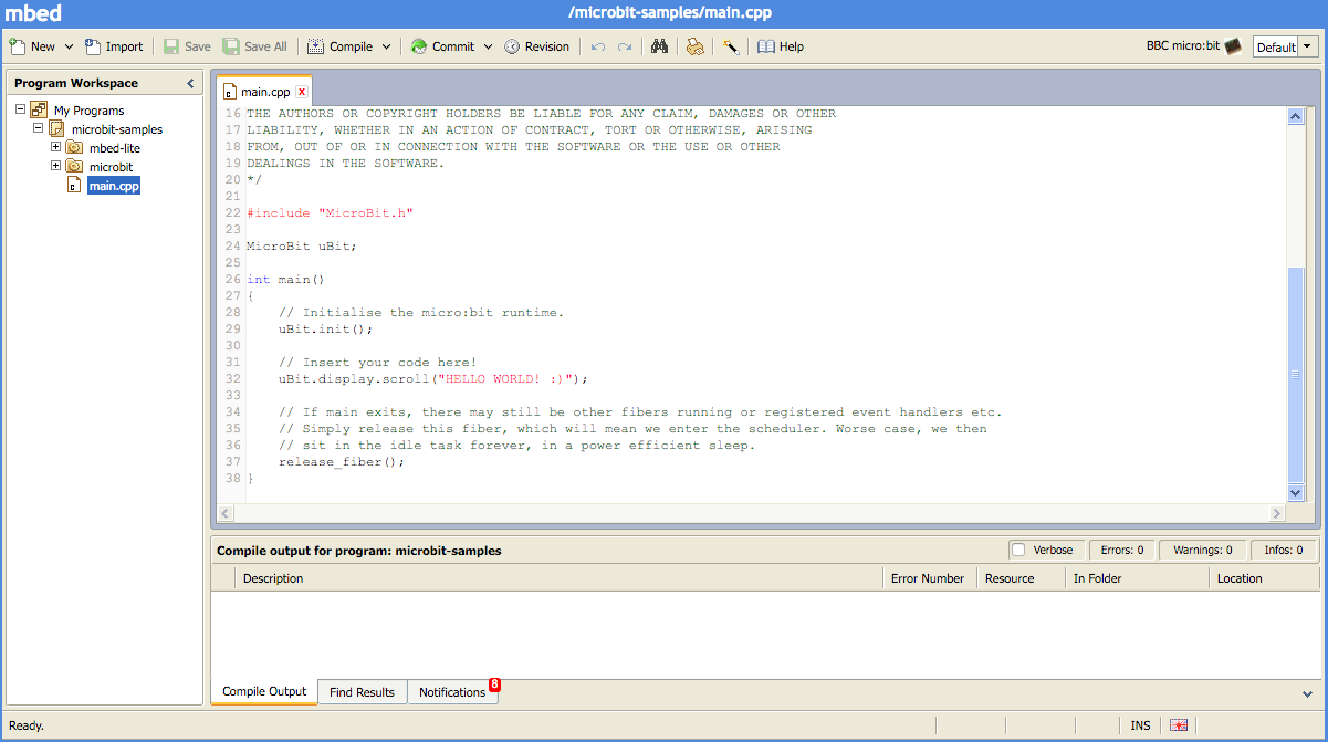 mbed.org online compiler screenshot